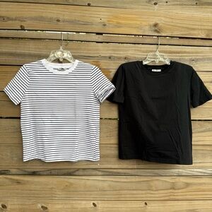 Zara 2 Tees Black and White and Black Short Sleeve Tees